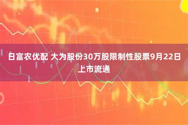 日富农优配 大为股份30万股限制性股票9月22日上市流通
