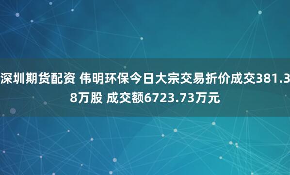 深圳期货配资 伟明环保今日大宗交易折价成交381.38万股 成交额6723.73万元