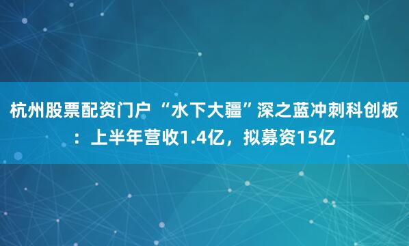 杭州股票配资门户 “水下大疆”深之蓝冲刺科创板：上半年营收1.4亿，拟募资15亿
